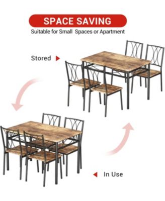 5-Piece Space Saving Dining Table Set, Kitchen Table and Upholstered Chairs, Compact Dining Room Set for Apartment