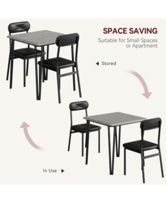 Modern 3-Piece Dining Table Set for 2, Square Table and Upholstered Chairs for Apartment, Kitchen, Office