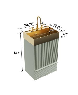 20" Modern Fluted Vanity With Gold Metal Vessel Sink, 1 Drawer 1 Door Soft-Close, Anti-Tip KD