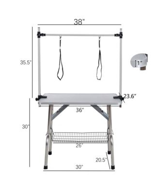 36" Silver Folding Pet Grooming Table with Stainless Steel Frame and Adjustable Arm