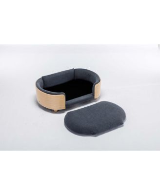  Mid-Size Scandinavian Elevated Dog Bed with Solid Wood Legs and Velvet Cushion