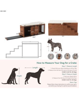 56" Walnut 2-in-1 Dog Crate Furniture with Padded Seat and Sliding Barn Door