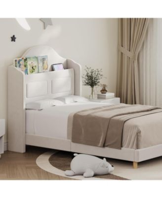 Princess Twin Velvet Upholstered Bed Frame, Wingback, LED Bookcase Headboard, 2 Pack, No Box Spring Required