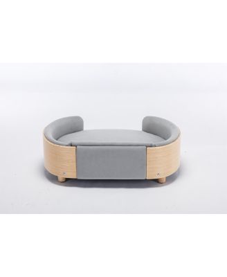  Mid-Size Light Grey  Scandinavian Elevated Dog Bed with Solid Wood Legs and Velvet Cushion