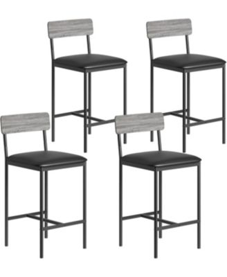 4 Bar Stools Set, 25.5" Leather Counter Stools with Back and Metal Legs, Kitchen Island Seating