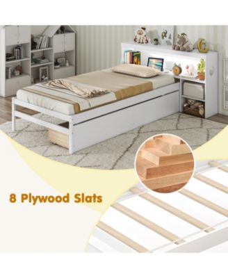 Bed Frame with LED Lights and Bookcase Headboard