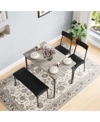 5 Piece Dining Table Set for 4, Metal Frame Table with Bench & Upholstered Chairs, Modern Set for Apartments