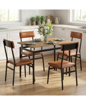 5-Piece Dining Table Set for 4, Wooden Kitchen Table, PU Upholstered Chairs, Industrial Frame, Home or Studio