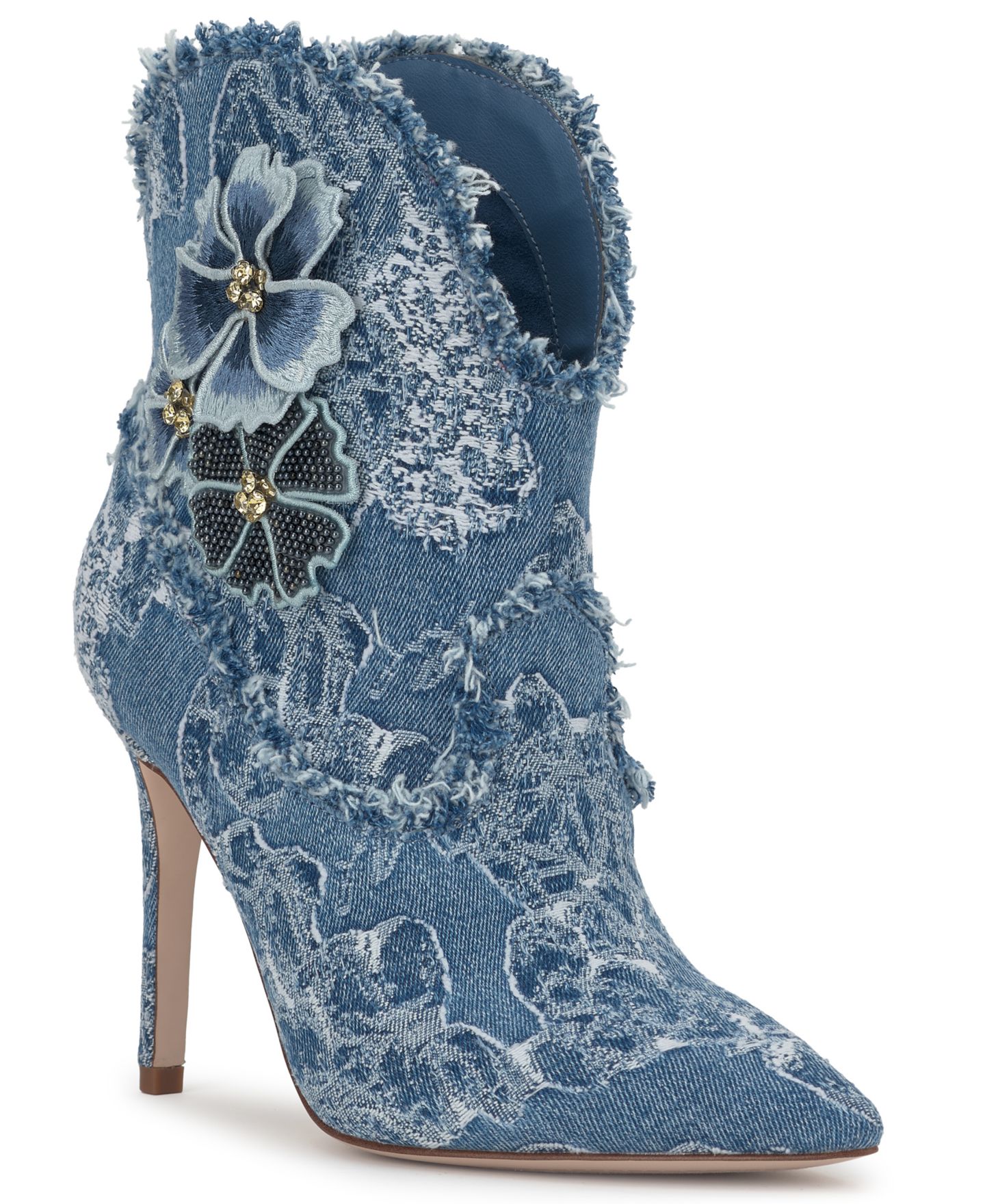 Женские ботинки Jessica Simpson Plitee Floral Western Stiletto Booties, цвет: Средний синий джинсовый — фото 1