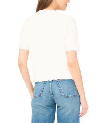 Women's Crewneck Scallop-Edge Cardigan Sweater