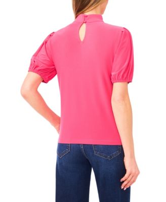 Women's Short-Sleeve Tie Neck Bow Detail Top