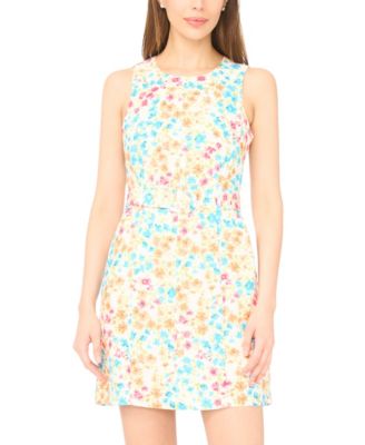 Women's Floral Belted Crewneck Mini Dress