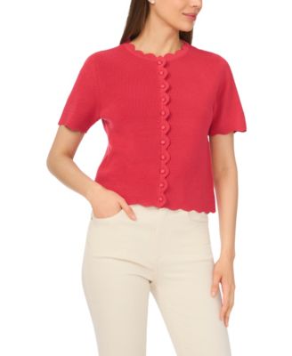 Women's Crewneck Scallop-Edge Cardigan Sweater