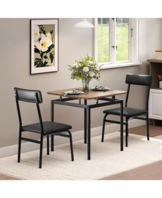 3-Piece Dining Table Set with PU Chairs, Industrial Metal Frame, Compact for Small Dining Room, Apartment, Studio