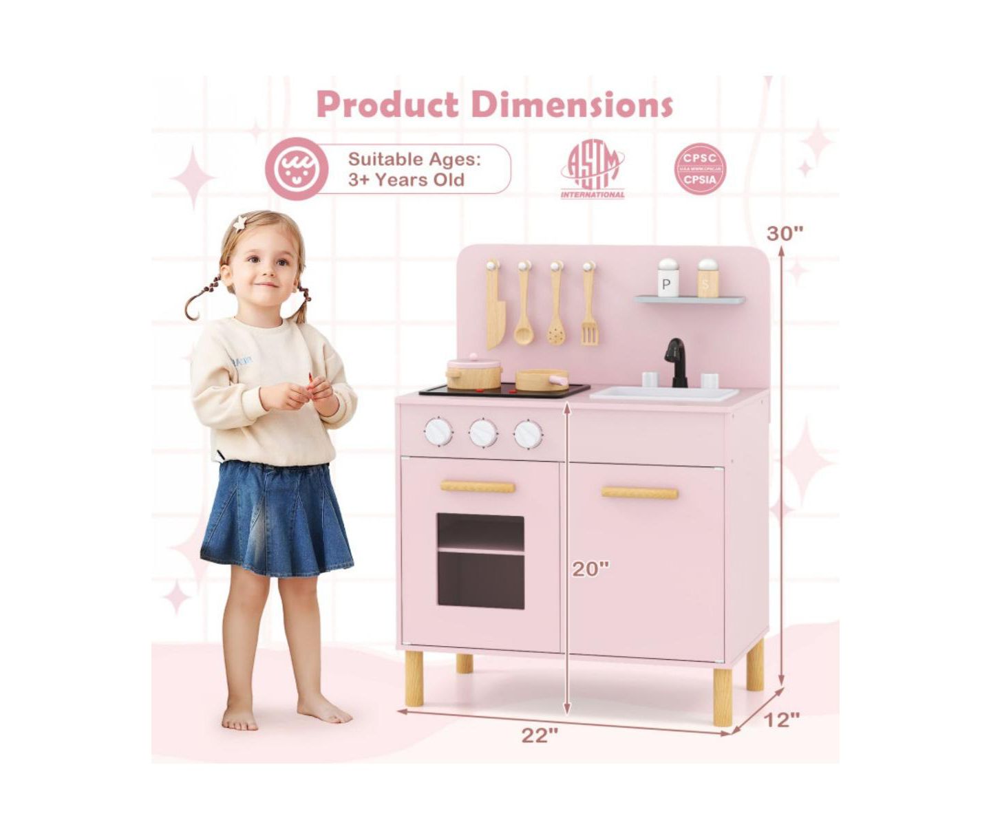 Детский игровой набор HONGGE Kids Kitchen Playset With Lights and Sounds, от 3 лет, цвет: Розовый — фото 4