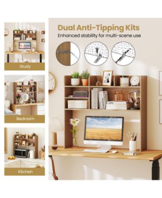 Desktop Storage Hutch Bookshelf with Multiple Open Shelves