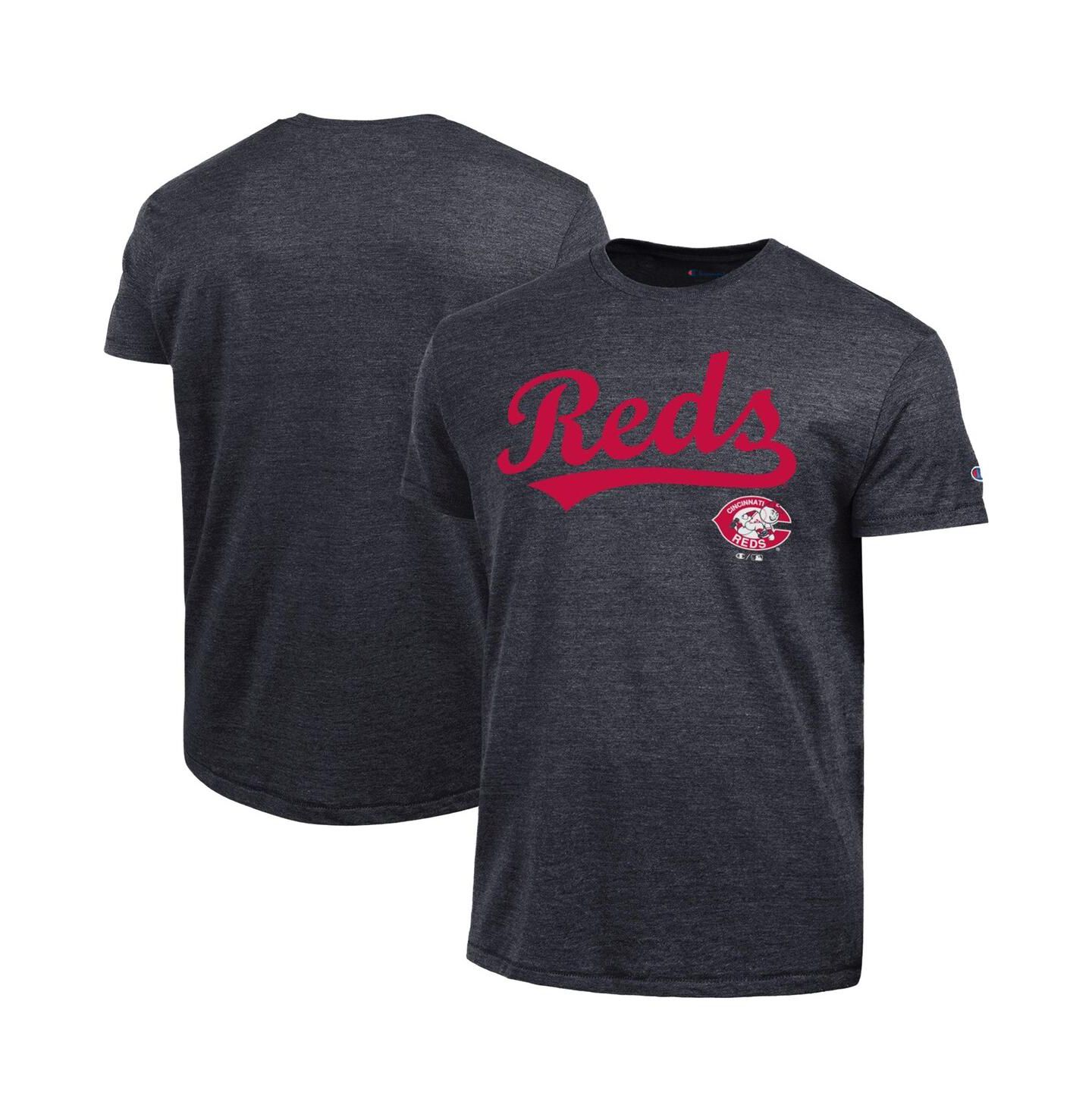 Мужская футболка Champion Black Cincinnati Reds Cooperstown Wordmark Lockup Tri-Blend — фото 1