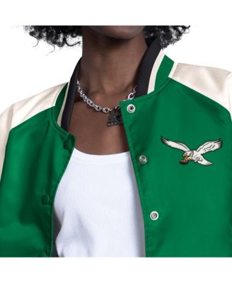 Women's Kelly Green/White Philadelphia Eagles Raglan Blitz Full-Snap Varsity Jacket