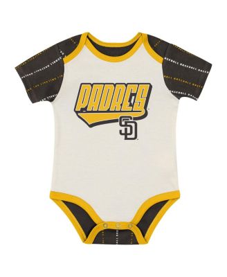Baby Boys and Girls 2-Piece White/Brown San Diego Padres Lead Run Diaper Cover Bodysuit and Shorts Set