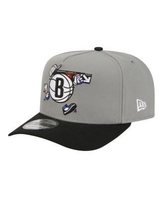 Men's Gray Brooklyn Nets Injection Cartoon Logo A-Frame 9FIFTY Adjustable Hat