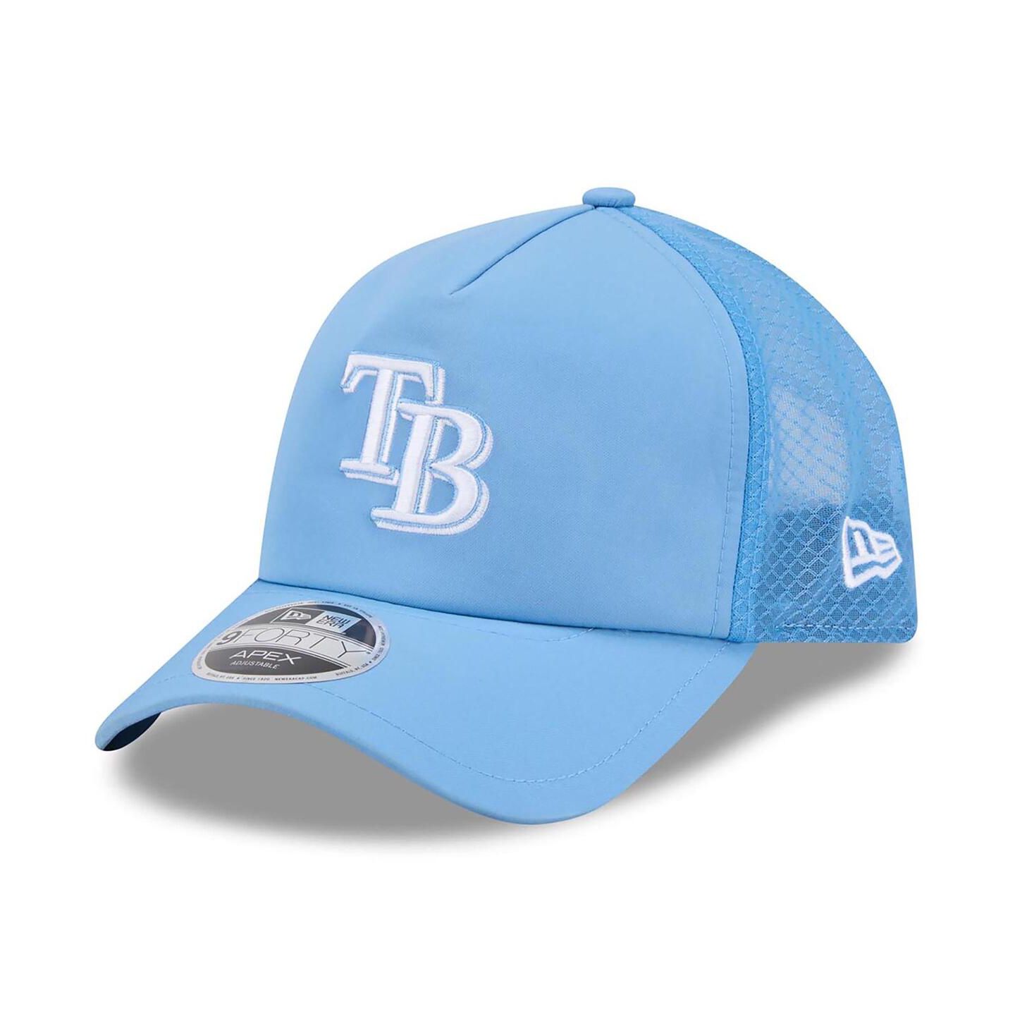 Мужская кепка New Era Light Blue Tampa Bay Rays 2026 Batting Practice Apex 9FORTY Adjustable Trucker Hat — фото 1