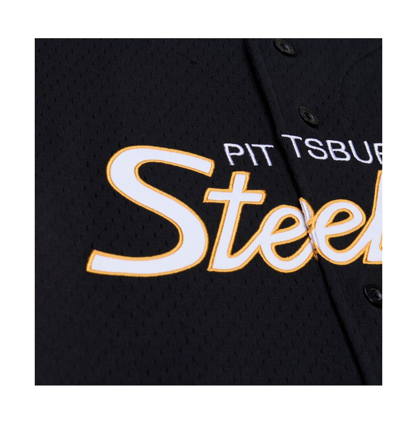 Мужской топ Mitchell & Ness Black Pittsburgh Steelers Head Coach Mesh Full-Button Fashion Jersey — фото 3