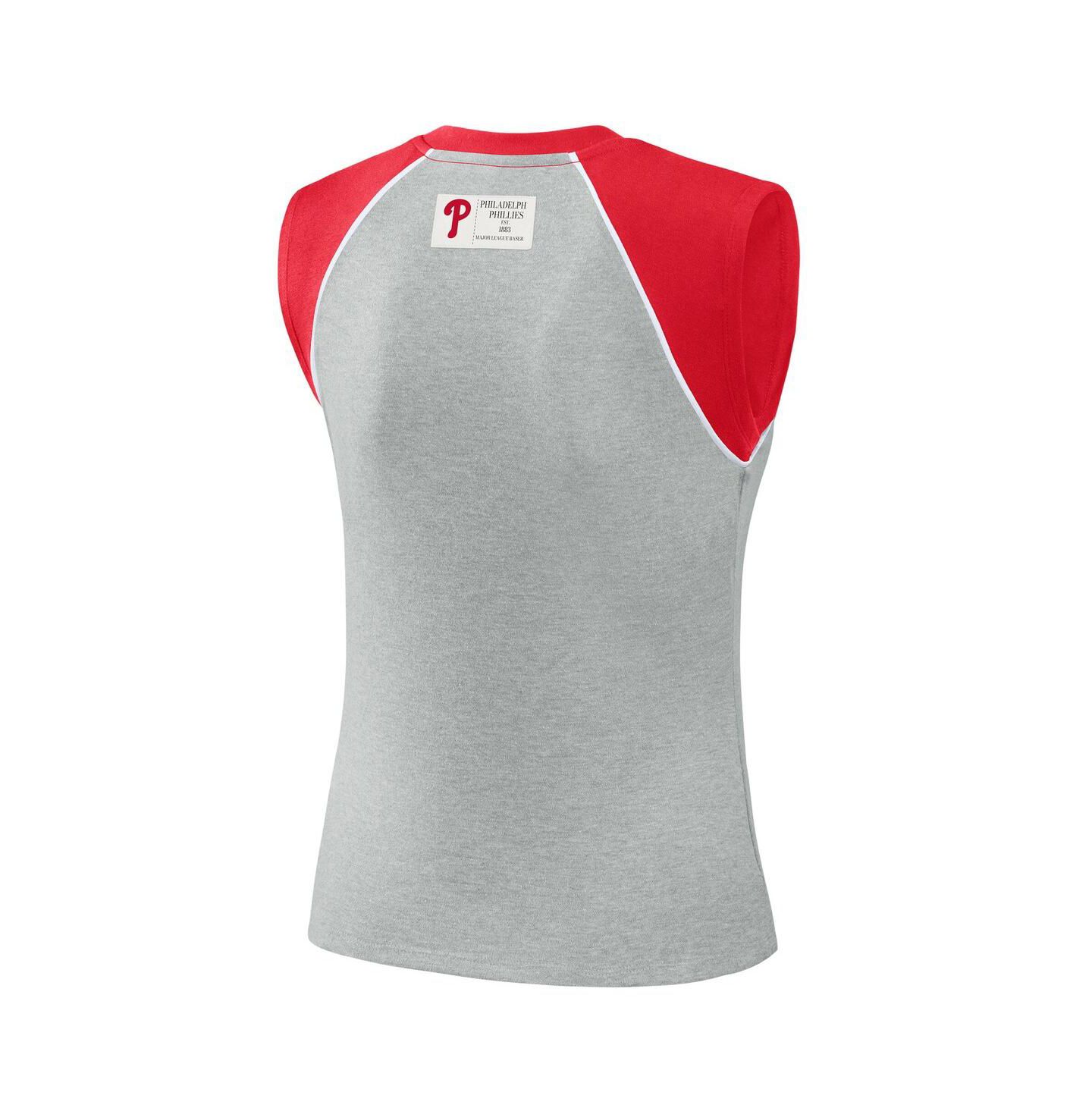 Женский топ WEAR by Erin Andrews Heather Gray Philadelphia Phillies Cropped Raglan — фото 2