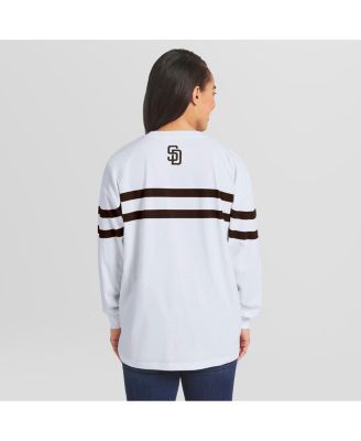 Women's White San Diego Padres Oversized Long Sleeve Striped T-Shirt