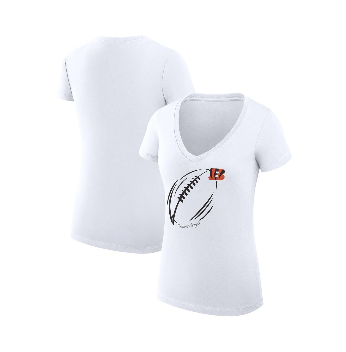Женская футболка G-III 4Her by Carl Banks White Cincinnati Bengals Super-Slim Fit Lightweight Subtle Football V-Neck — фото 1