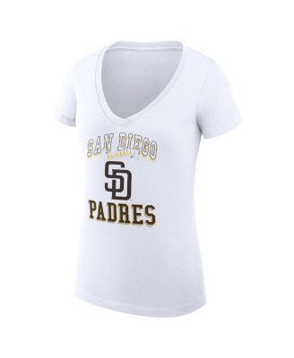 Women's White San Diego Padres Super-Slim Fit Lightweight Team Logo Graphic V-Neck T-Shirt