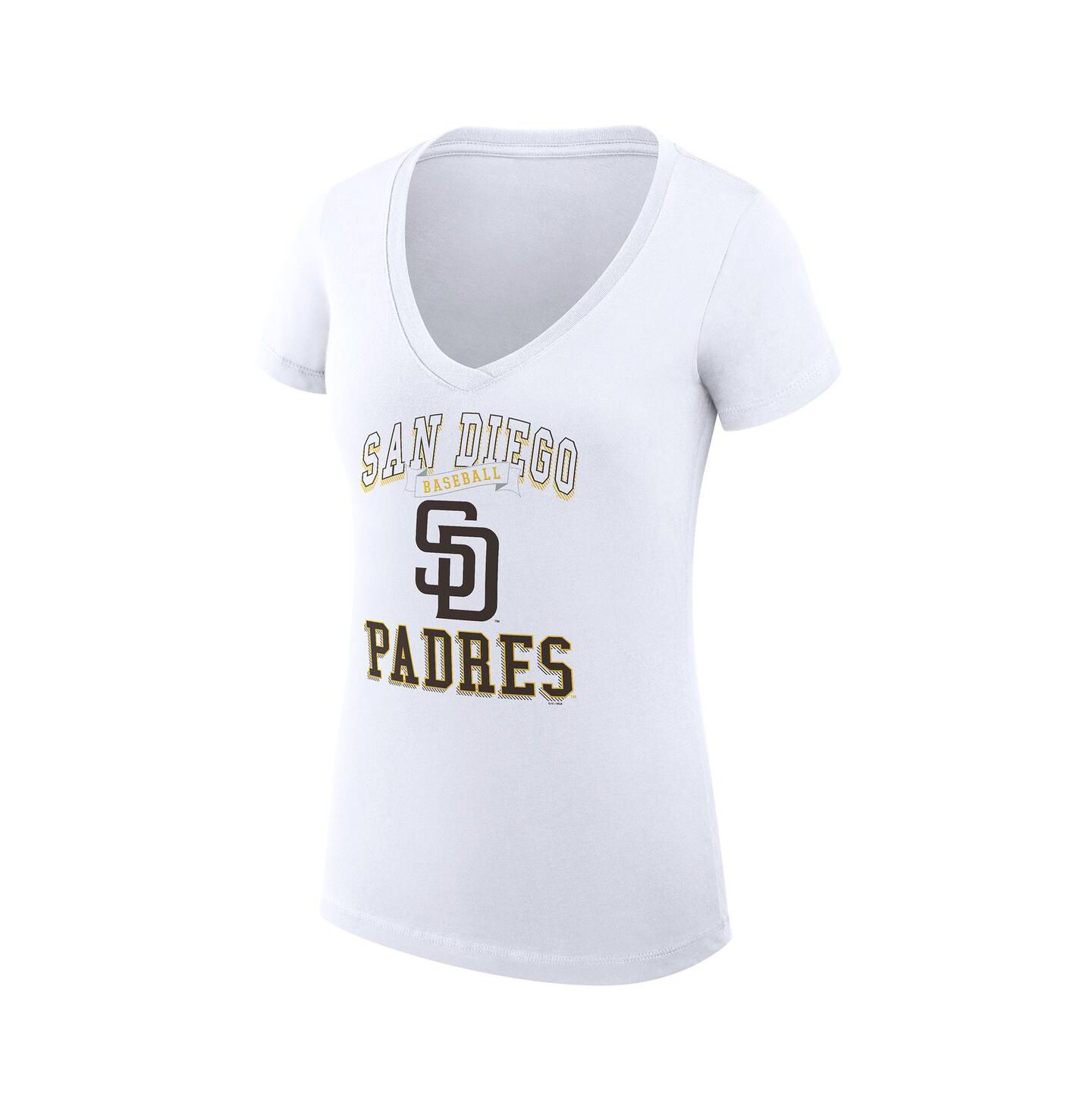 Женская футболка G-III 4Her by Carl Banks White San Diego Padres Super-Slim Fit Lightweight Team Logo Graphic V-Neck — фото 3