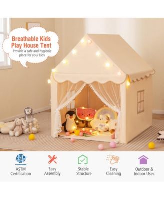 Kids Playhouse Tent with Star Lights and Mat