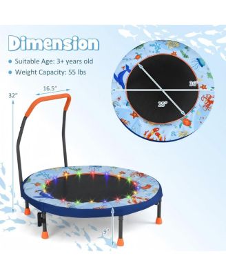 Kids LED Light Trampoline with Foam Handrail Foldable Frame and Safety Cover