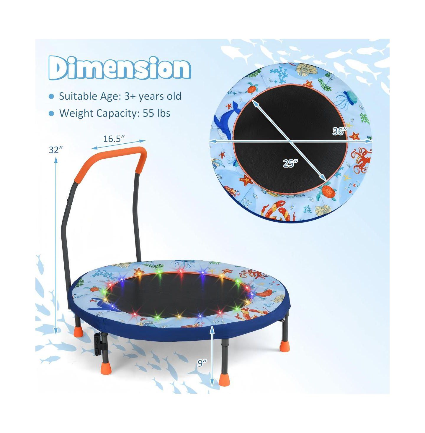 Детская игрушка HONGGE 36" x 36" x 32" LED Light Foldable Trampoline with Safety Cover, Ages 3-8, цвет: Синий — фото 3