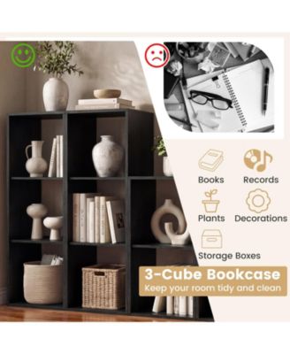 3-Cube Bookshelf with Back Guardrail for Living Room