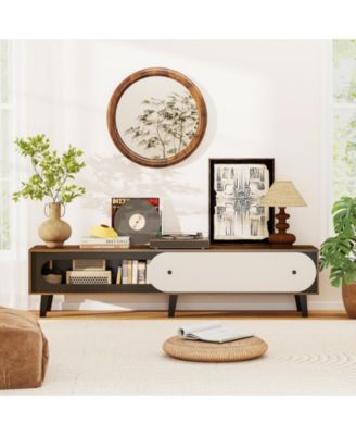 Mid Century Modern TV Stand for 80 in TVs with Storage