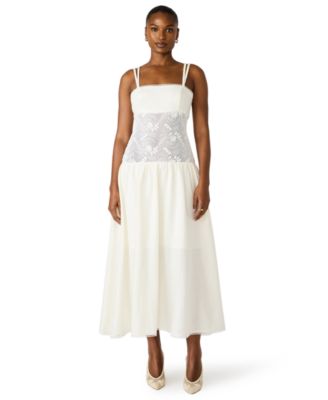 Juniors' Braided Strap Square Neck Midi Dress