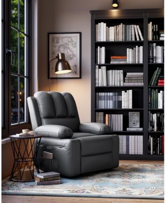 Manul Recliner Chair, Single PU Leather Sofa with Side Pocket, Chaise Lounge Reclining Seat with 2 Cup Holders