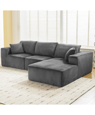 108" L-Shaped Modular Sectional Sofa, 3-Piece Corduroy Cloud Couch with Right Facing Chaise and Armrests, No Assembly