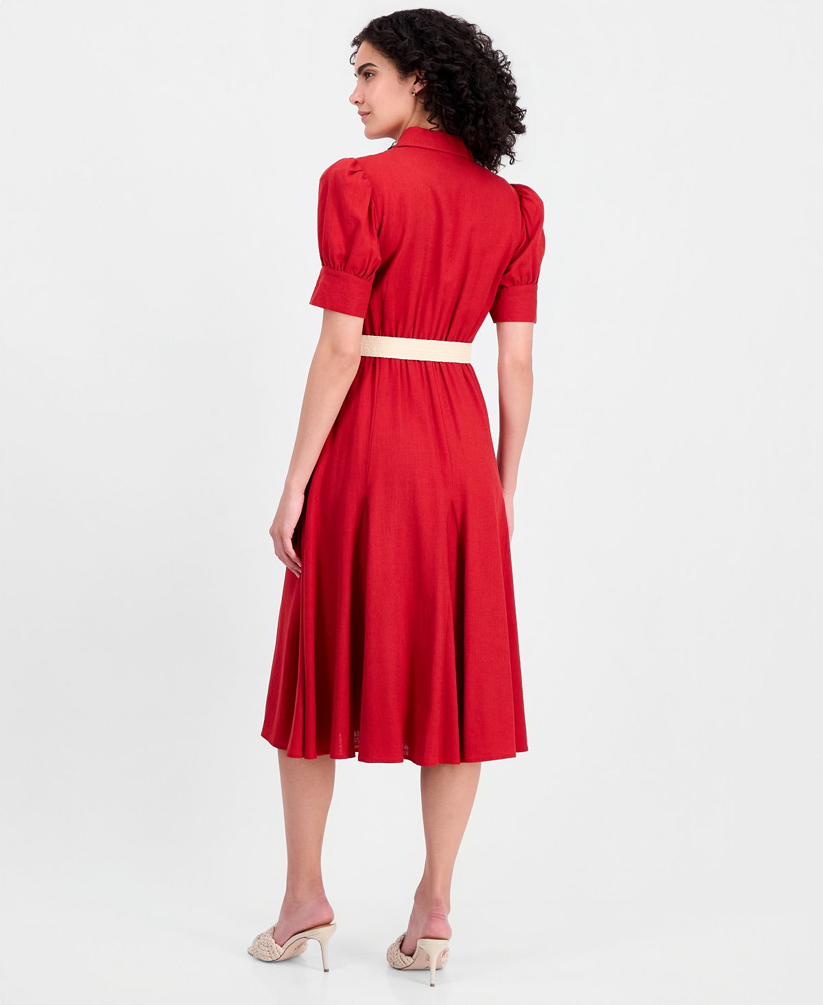 Tahari ASL Women's Short-Sleeve Belted Linen Blend Dress view 5 — MAYCSS fashion products