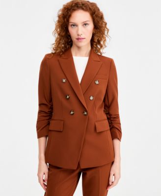 Women's Ruched-Sleeve Double-Breasted Blazer