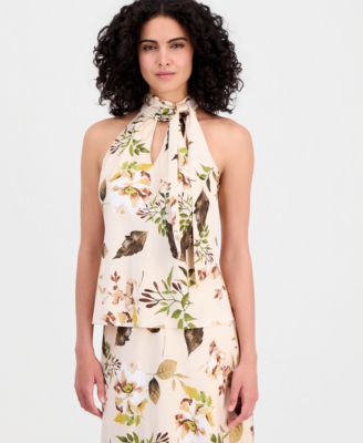 Women's Sleeveless Floral Tie-Neck Top
