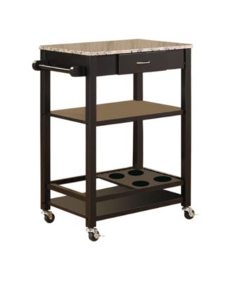 Faux Marble with Wood Kitchen Buffet Serving Cart, Black Finish