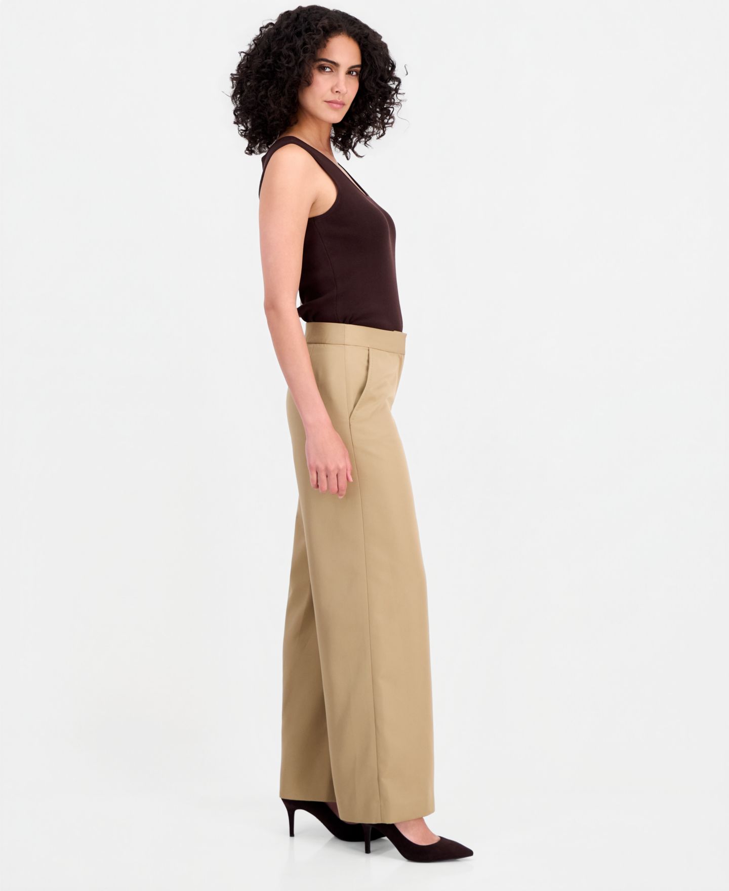 Женские брюки Tahari ASL Petite Mid-Rise Wide-Leg Full Length, цвет: Хаки — фото 3
