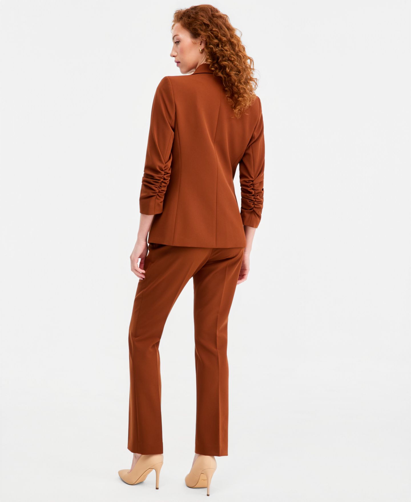 Женские комплекты Tahari ASL Ruched-Sleeve Double-Breasted Blazer & Seamed Waistband Pants, цвет: Коричный — фото 3