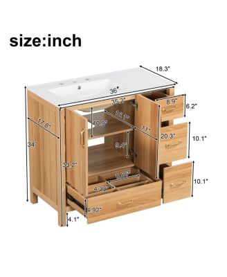 36 Inch Bathroom Vanity with Ceramic Sink, Solid Wood & MDF, 4 Soft Close Drawers, Ample Storage for Small Spaces