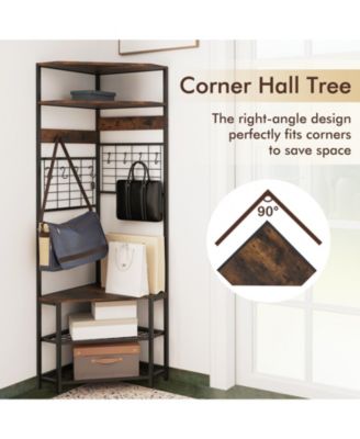 5-Tier Corner Hall Tree with Shoe Storage Bench-Rustic