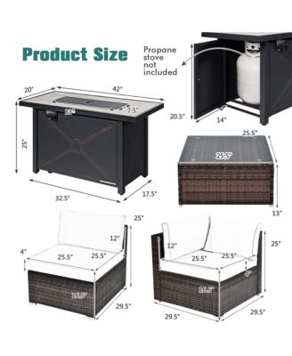 7PCS Patio Rattan Furniture Set Fire Pit Table Cover Cushion