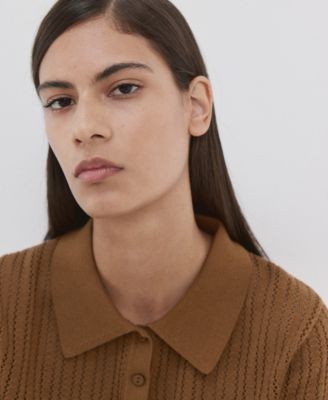 Women's Openwork Knitted Polo-Neck Sweater