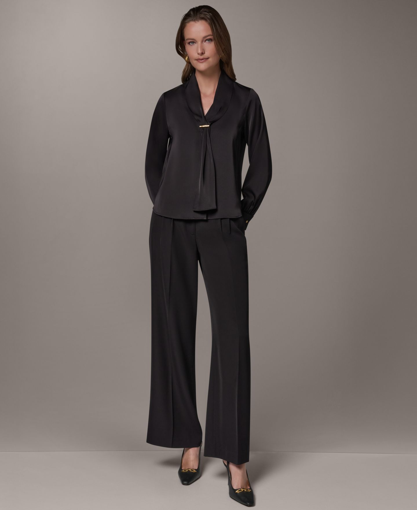 Женский топ Donna Karan New York с длинным рукавом и V-образным вырезом, для невысоких, цвет: Чёрный — фото 8